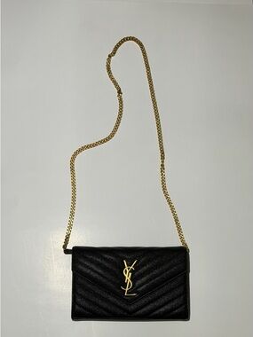 Saint Laurent Black Quilted Crossbody with Gold YSL Chain